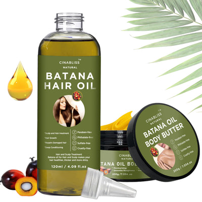 2-in-1 Batana Oil for Hair Growth & Skin from Honduras Dr. Sebi Hair Oil for Damaged Hair & Loss With Avocado Oil Sweet Almond Oil Grapeseed Vit E - Batana Oil Body Butter Included (Set of 2)